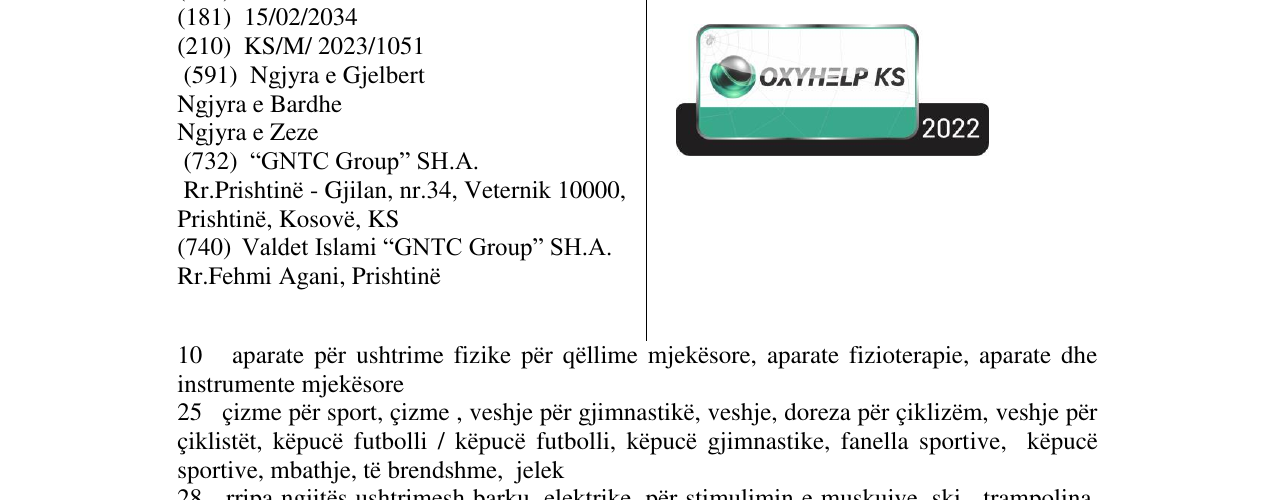 Zëri i markës OXYHELP KS në buletin