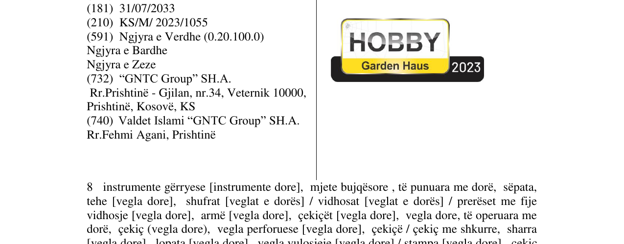 Zëri i markës HOBBY GARDEN HAUS 2023 në buletin