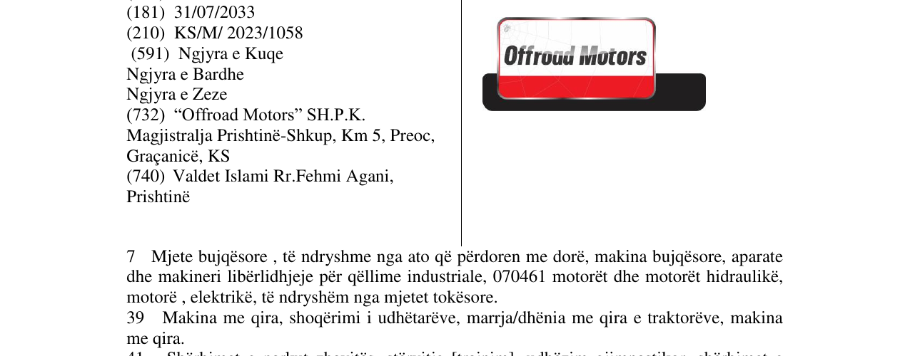 Zëri i markës Offroads Motors në buletin