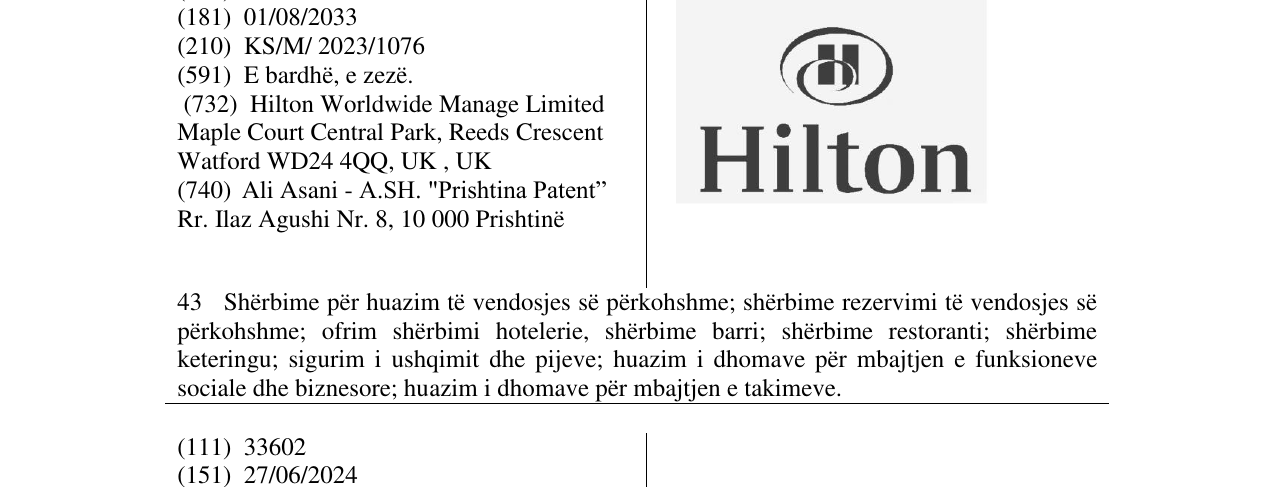 Zëri i markës HILTON në buletin