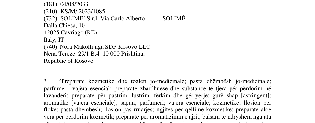 Zëri i markës SOLIMÈ në buletin
