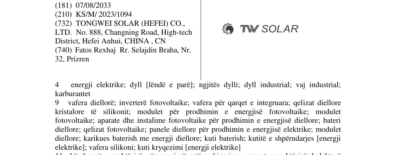 Zëri i markës TW SOLAR në buletin