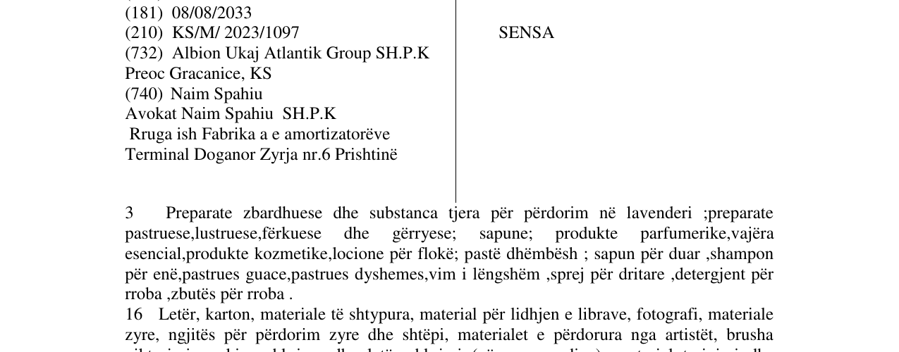 Zëri i markës SENSA në buletin