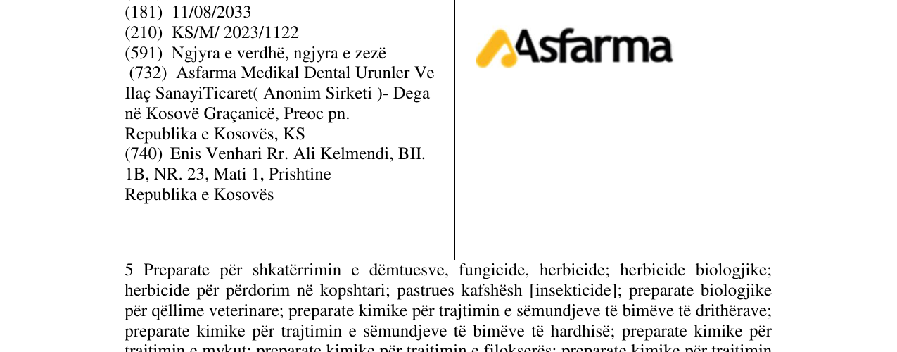 Zëri i markës Asfarma në buletin