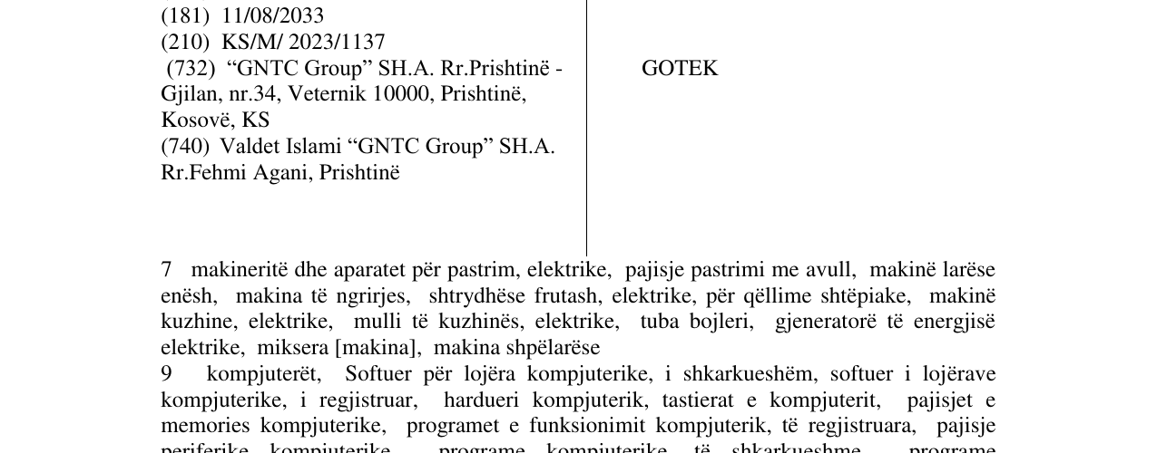 Zëri i markës GOTEK në buletin