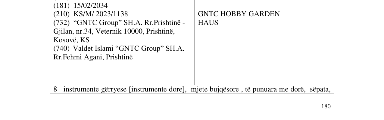 Zëri i markës GNTC HOBBY GARDEN HAUS në buletin