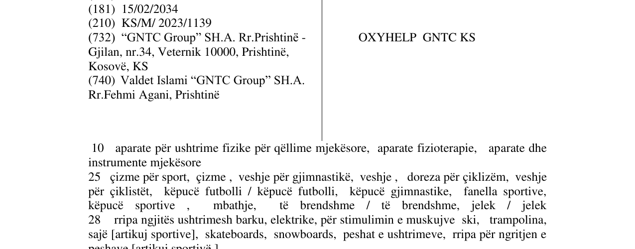 Zëri i markës OXYHELP GNTC KS në buletin
