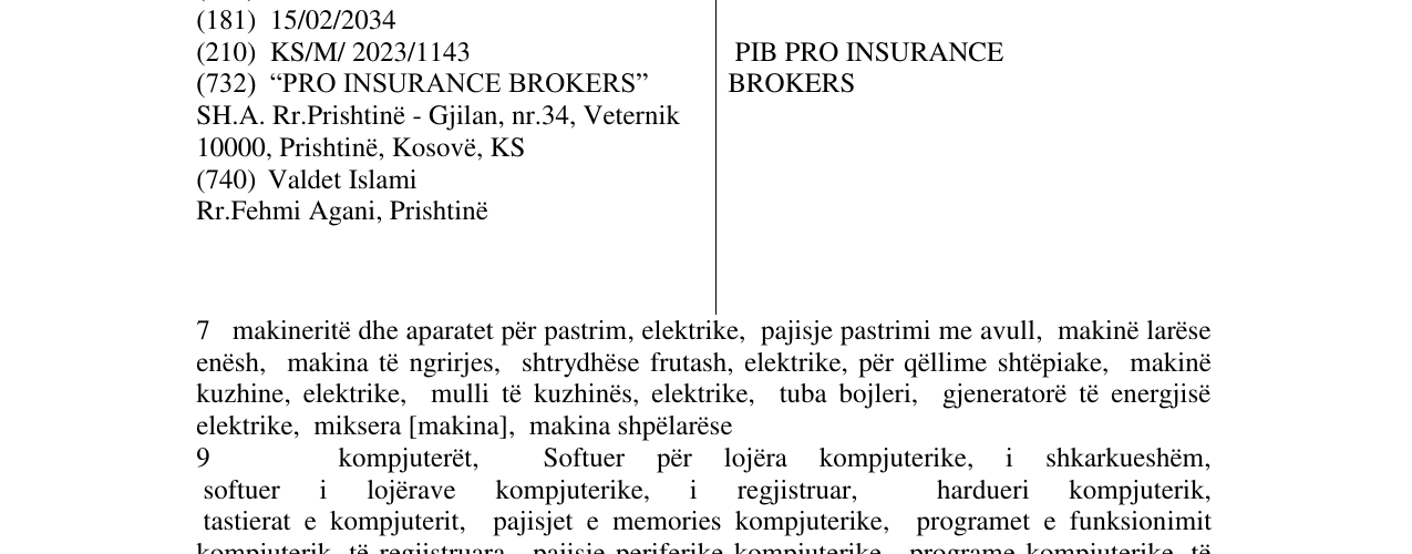 Zëri i markës PIB PRO INSURANCE BROKERS në buletin