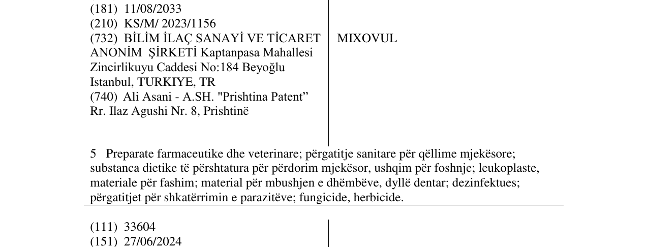 Zëri i markës MIXOVUL në buletin