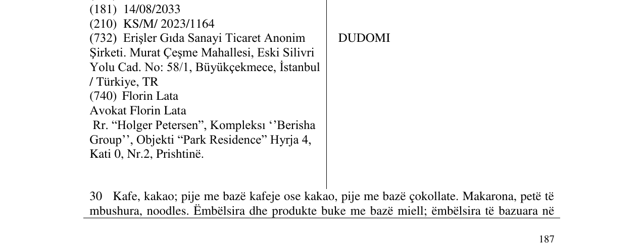 Zëri i markës DUDOMI në buletin