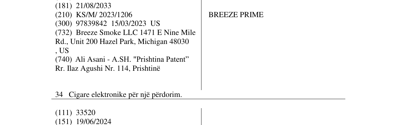 Zëri i markës BREEZE PRIME në buletin