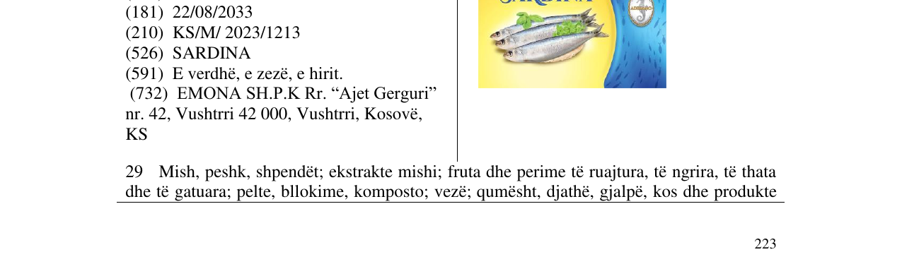 Zëri i markës sardina në buletin