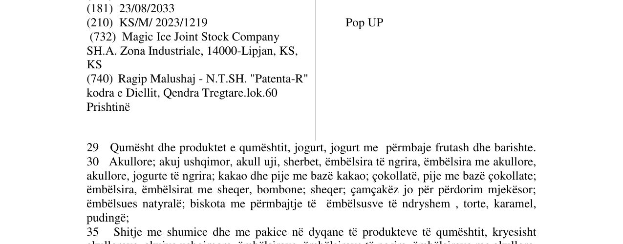 Zëri i markës Pop UP në buletin
