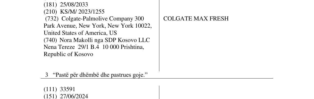 Zëri i markës COLGATE MAX FRESH në buletin