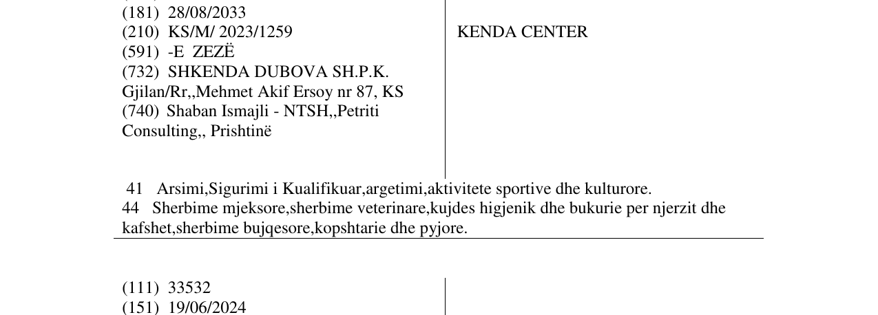 Zëri i markës KENDA CENTER në buletin