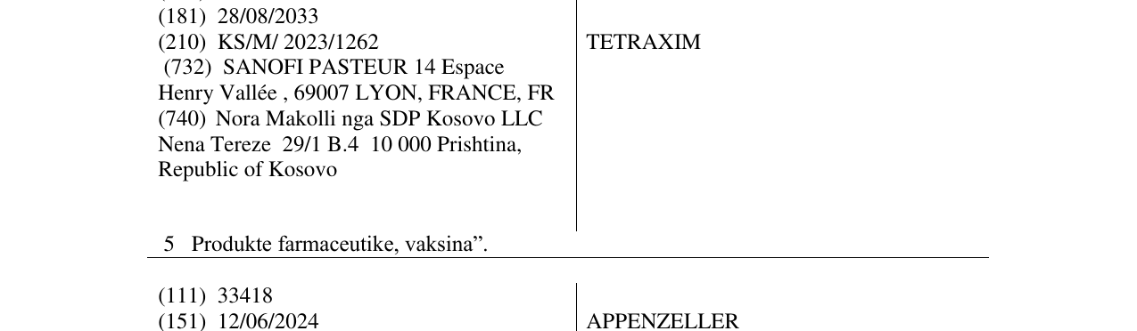 Zëri i markës TETRAXIM në buletin