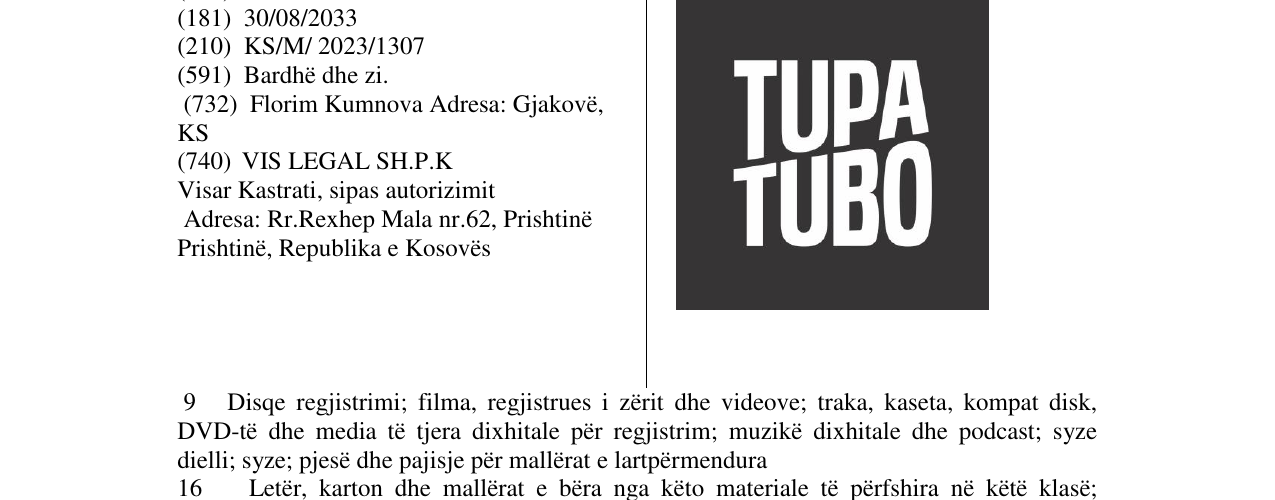 Zëri i markës TUPA TUBO në buletin