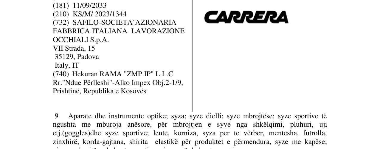 Zëri i markës CARRERA në buletin