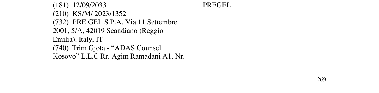 Zëri i markës PREGEL në buletin
