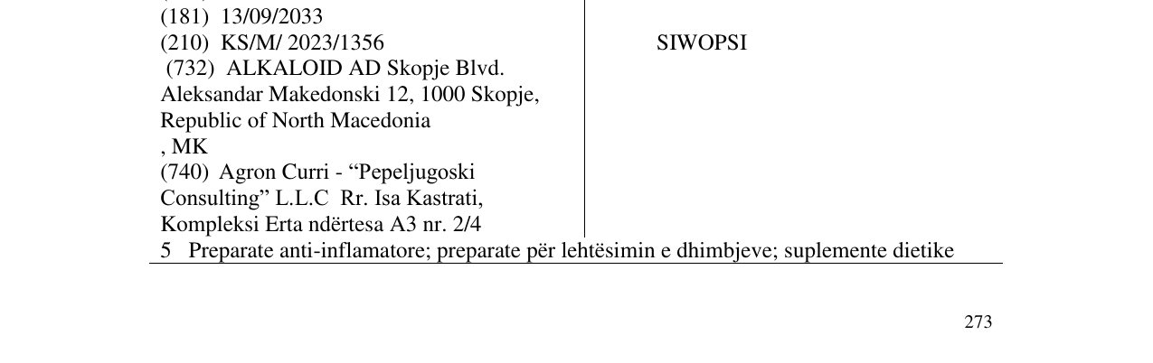 Zëri i markës SIWOPSI në buletin