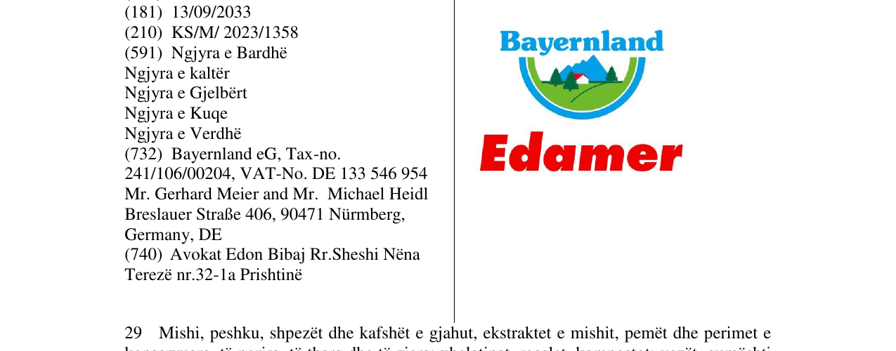 Zëri i markës bayernland edamer në buletin