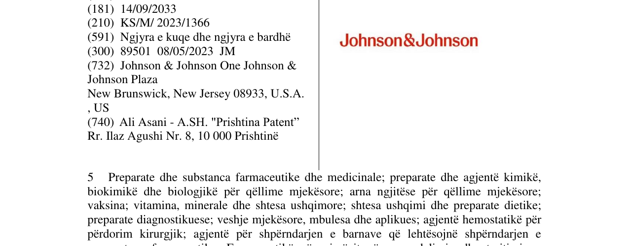 Zëri i markës Johnson&Johnson në buletin