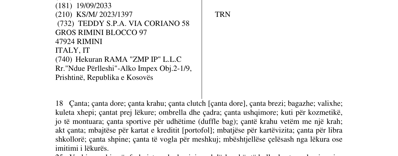 Zëri i markës TRN në buletin