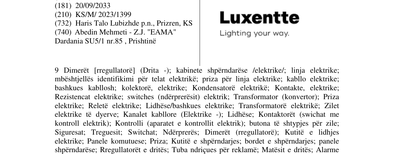 Zëri i markës LUXENTTE në buletin