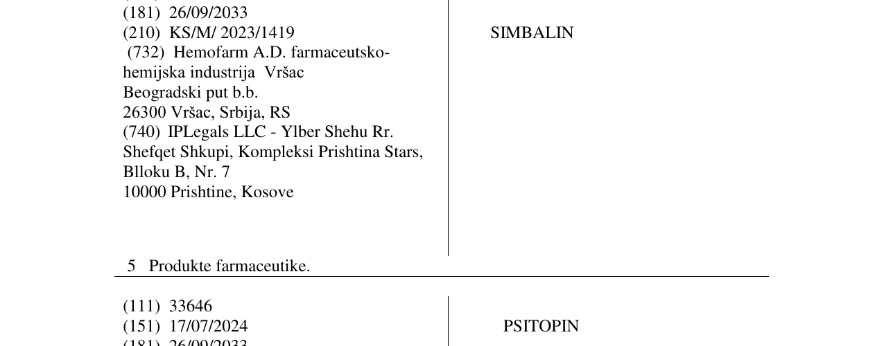 Zëri i markës SIMBALIN në buletin
