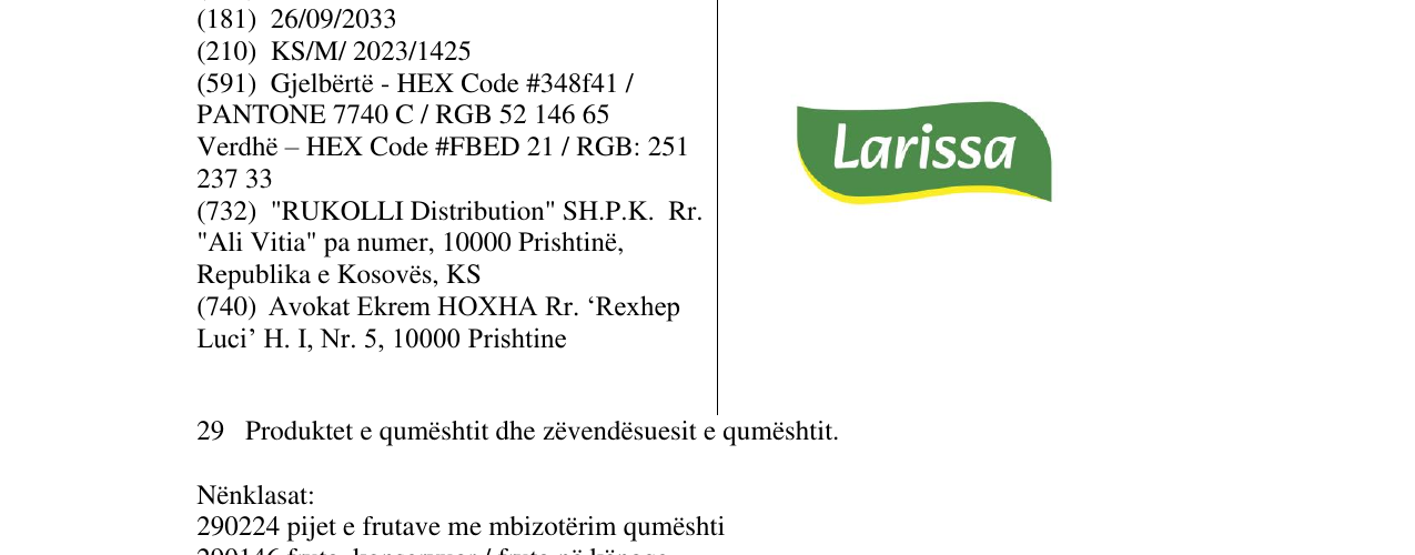 Zëri i markës LARISSA në buletin
