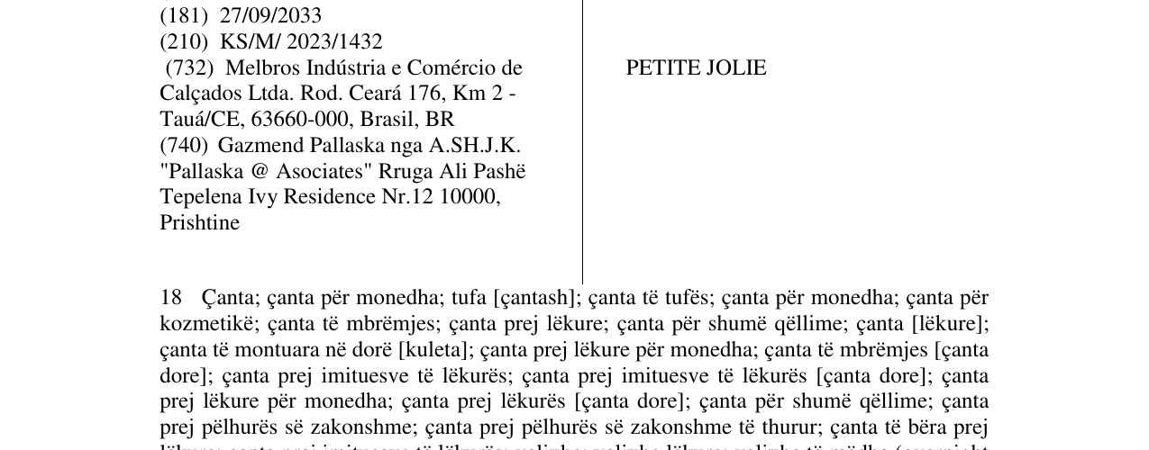 Zëri i markës PETITE JOLIE në buletin