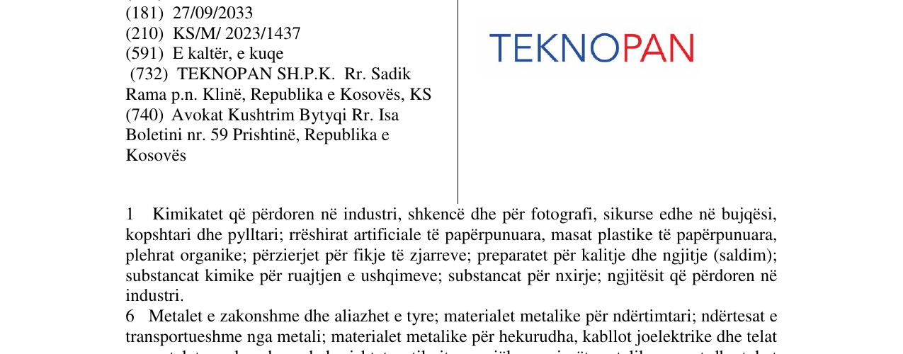 Zëri i markës TEKNOPAN në buletin