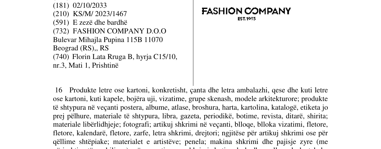 Zëri i markës FASHION COMPANY në buletin
