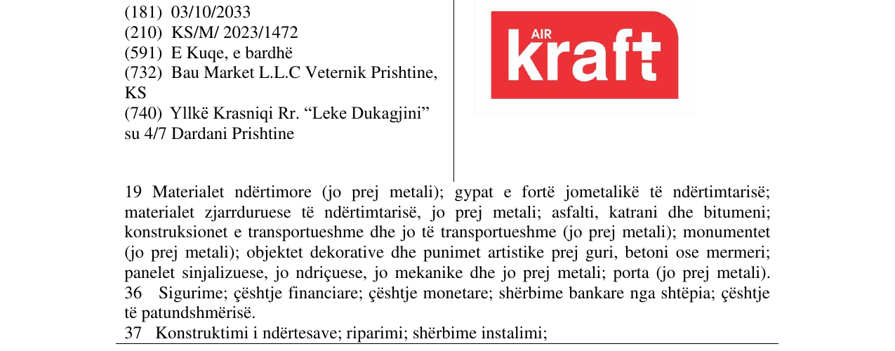 Zëri i markës Air kraft në buletin