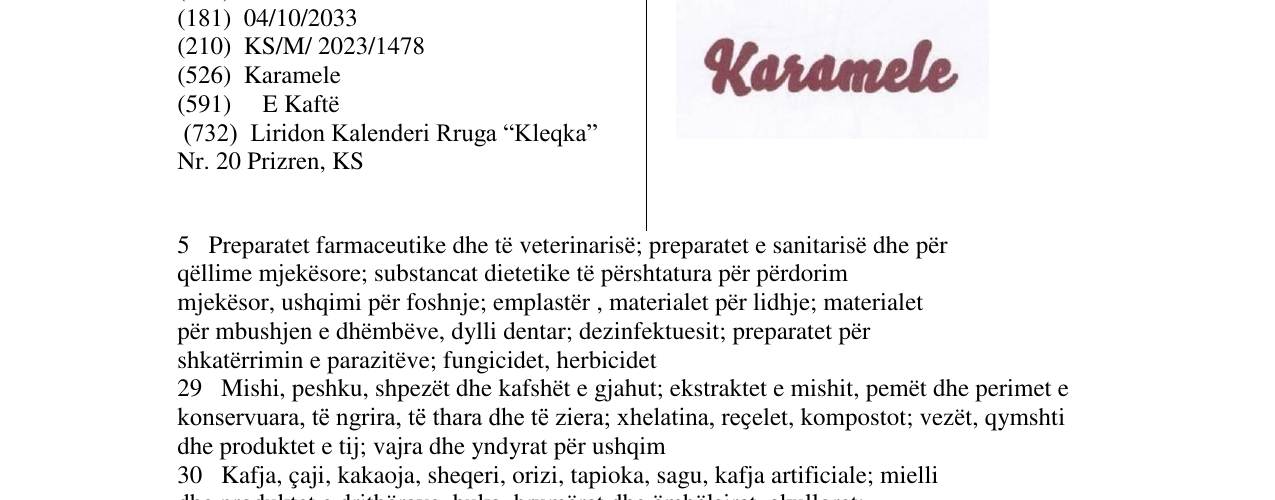 Zëri i markës Karamele në buletin