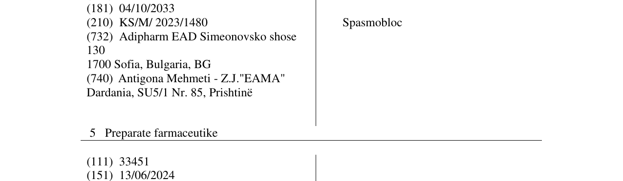 Zëri i markës Spasmobloc në buletin