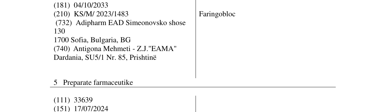 Zëri i markës Faringobloc në buletin