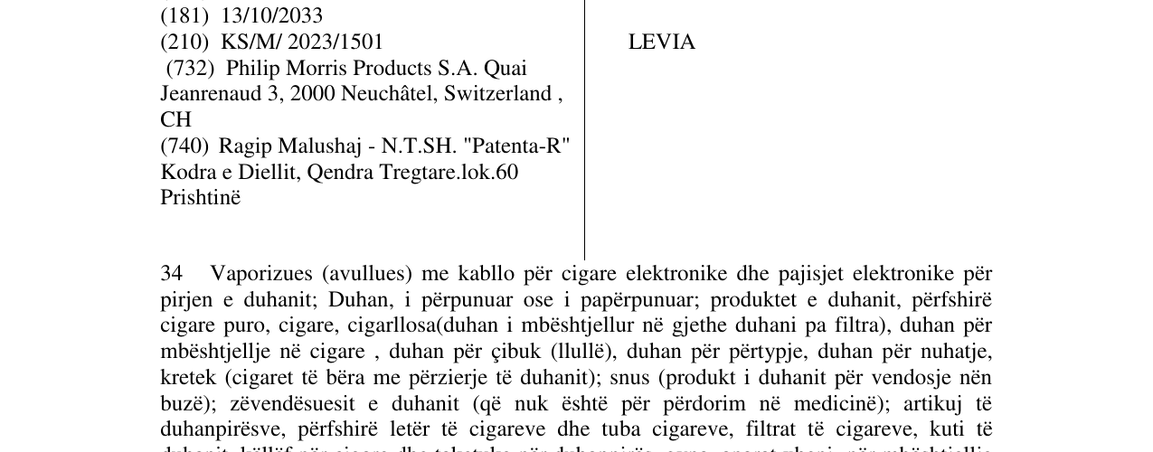 Zëri i markës LEVIA në buletin