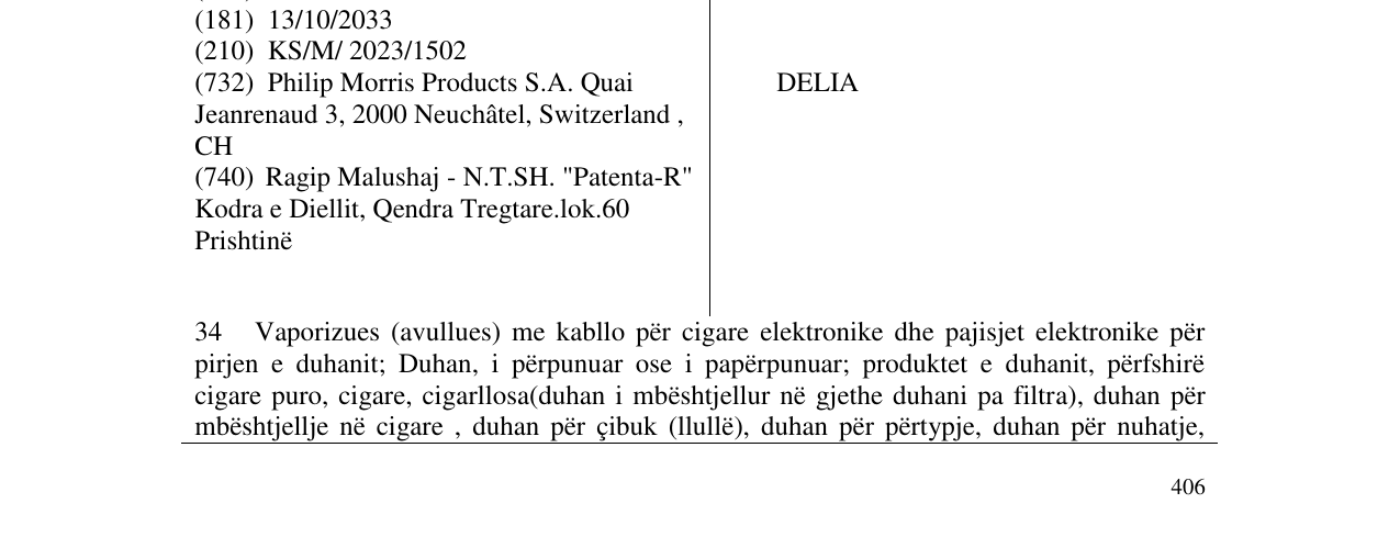 Zëri i markës DELIA në buletin
