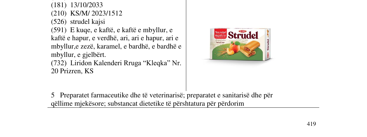 Zëri i markës strudel kajsi në buletin