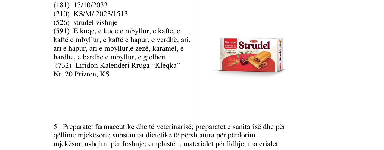 Zëri i markës strudel vishnje në buletin
