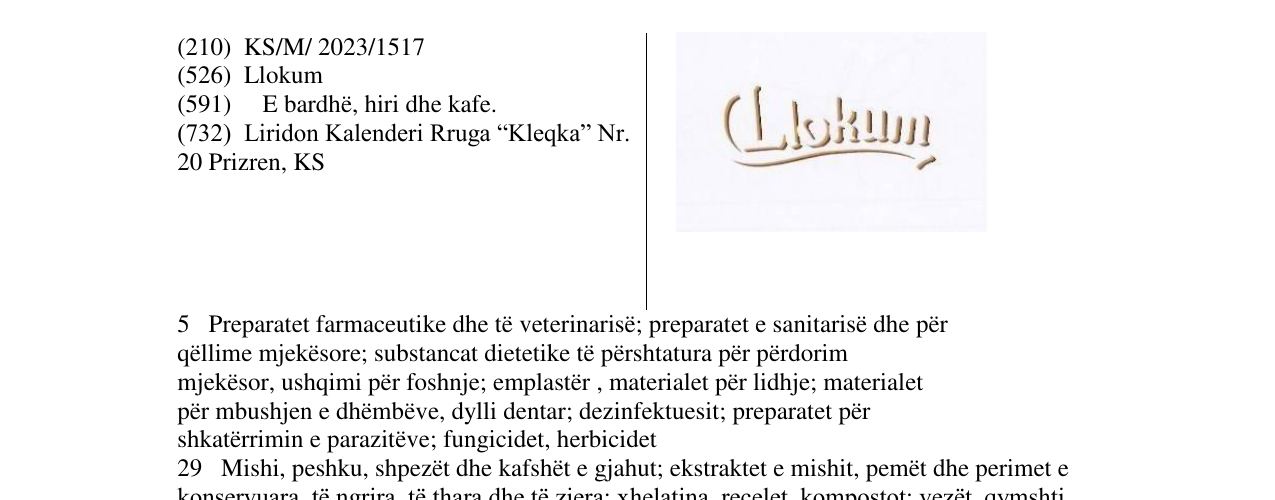 Zëri i markës Llokum në buletin