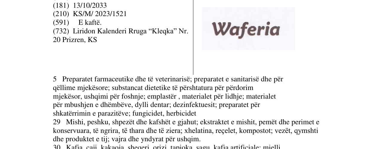 Zëri i markës Waferia në buletin