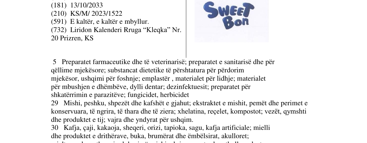 Zëri i markës sweet bon në buletin