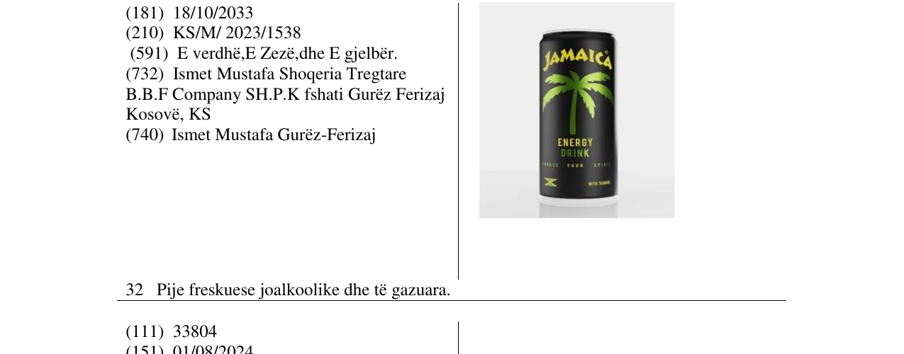 Zëri i markës JAMAICA në buletin