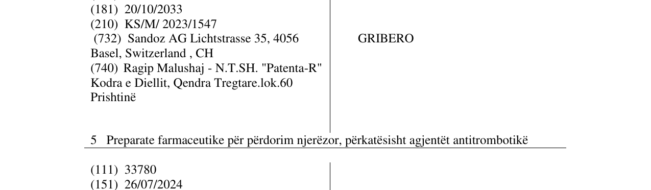 Zëri i markës GRIBERO në buletin