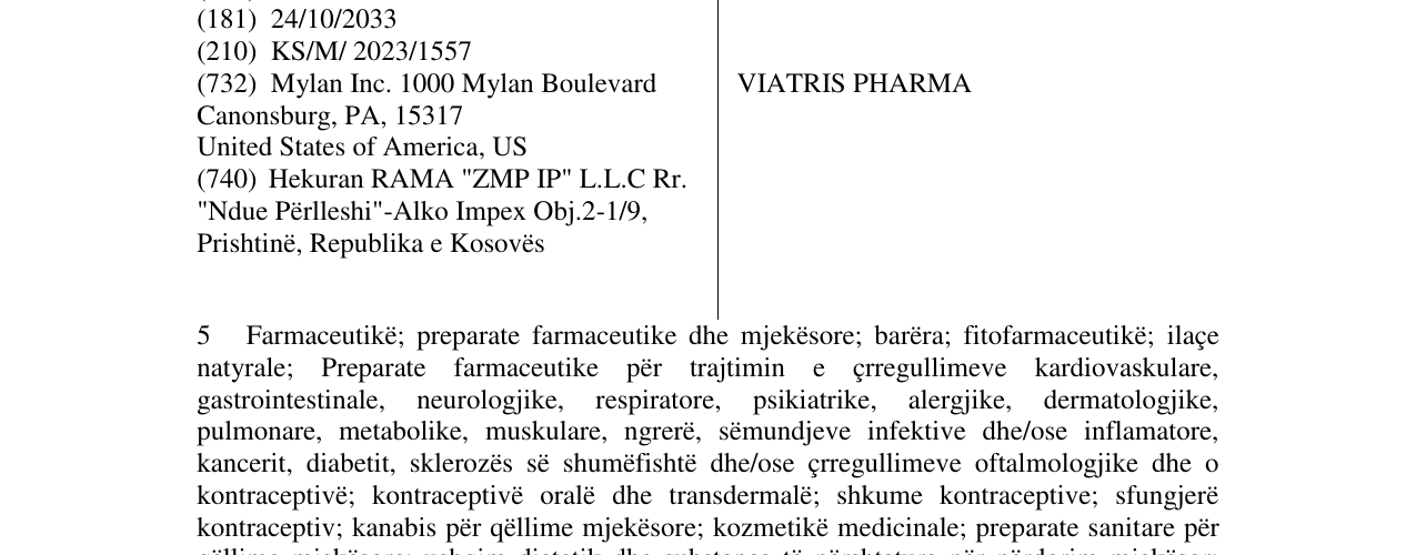 Zëri i markës VIATRIS PHARMA në buletin
