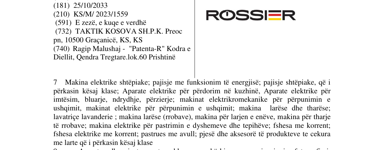 Zëri i markës ROSSIER në buletin