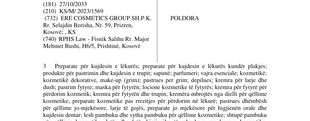Zëri i markës POLDORA në buletin