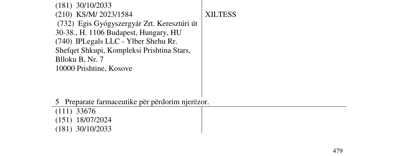 Zëri i markës XILTESS në buletin